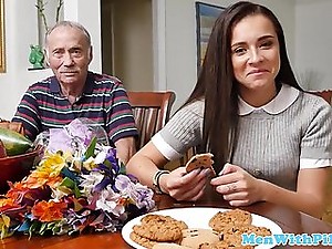 Rimmed teen pulchritude takes grandpa cum roughly brashness