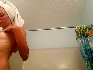 Cute woman surrounding toilette