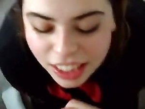 Slut on her knees deepthroats and gets a nice facial