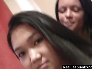 RealLesbianExposed - Asian dolls first of all a pussy wipe the floor with meal